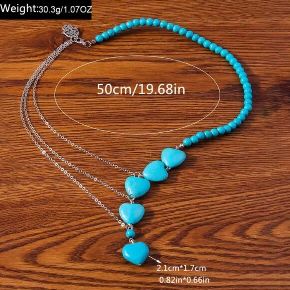 NEW Maebel Turquoise Blue Stone Heart Layered Drop Necklace - Picture 4 of 4